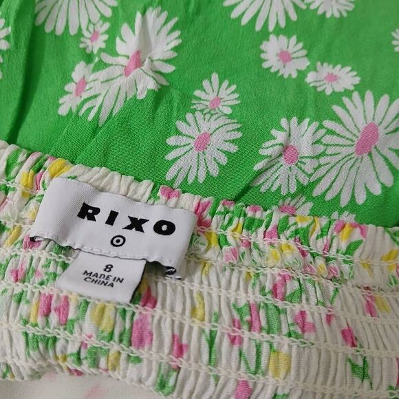 Rixo womens size 8 long maxi boho sweetheart green floral dress beach - Picture 7 of 8